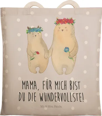 Produktbild von Mr. & Mrs. Panda Tote Bag Bären mit Blumenkranz - Grau Pastell - Geschenk, Beutel, Einkaufstasche, Familie, shopping, Tasche, Bär, Mama, Lieblingsmensch