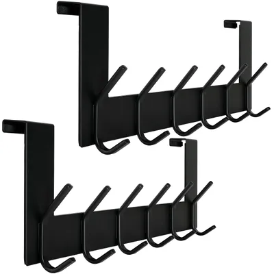 Türgarderobe mit 6 Haken, 2 Stück, schwarz, 2,1 cm