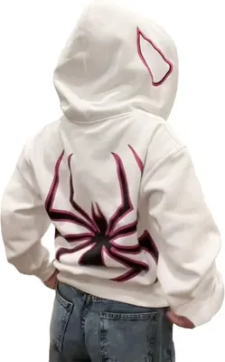 Image de ASKSA Y2k Zip Up Hoodie Spider Broderie Vintage Oversized Veste à capuche Halloween Sweatshirt, Blanc, S