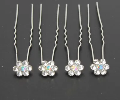 Produktbild von 4 Haarnadeln mit Strass Blüten Design in diversen Farben Weiß