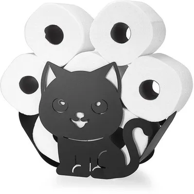 Image de Porte-papier hygiénique en métal noir en forme de chat pour la salle de bain