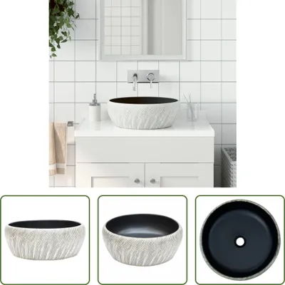 Produktbild von The Living Store Aufsatzwaschbecken Schwarz und Grau Rund Ø41x14 cm Keramik
