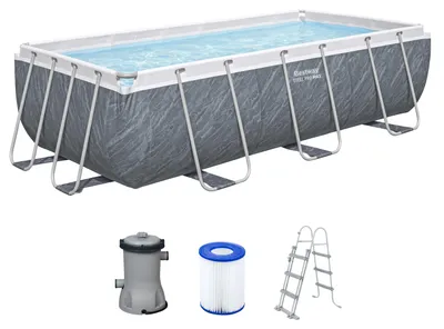 Produktbild von Bestway® Steel Pro MAX™ Frame Pool Set mit Filterpumpe 404 x 201 x 100 cm, Marmor-Optik (Schiefergrau), eckig