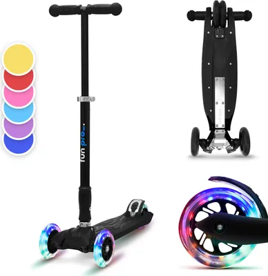 Produktbild von Fun Pro TWO Roller, Scooter für Kinder, Dreirad-Kinderroller, Tretroller für Jungen & Mädchen, Kinderscooter mit LED-Räder, Mini Roller Höhenverstellbar & Klappbar, Roller für Kinder ab 5 Jahren