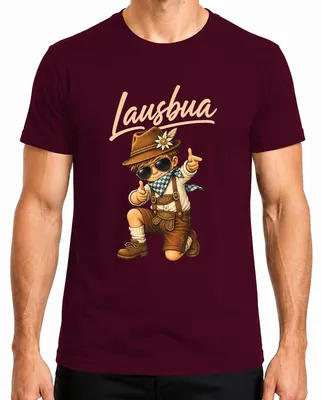 Immagine prodotto di Lausbua: Pantaloni in pelle da uomo in stile tradizionale bavarese, camicia da uomo in stile tradizionale bavarese, maglietta da uomo, colore bordeaux, taglia L