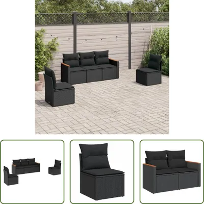 Produktbild von The Living Store 5-tlg. Garten-Sofagarnitur mit Kissen Schwarz Poly Rattan