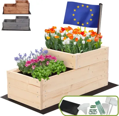 Produktbild von MODO24 Hochbeet Holz, Pflanzkasten, Massivholz, Kiefer, Kräuterbeet, Blumenkasten, Garten, Terrasse, 27x30x63 cm, Natur, ZP07
