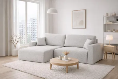 Productafbeelding van Kaiser meubelbank, hoekbank met slaapfunctie en opbergruimte, model Ariel XL, bekleding: chenille-stof, stofsoort Artico, kleur: cement, uitvoering: links