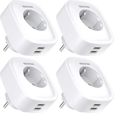 Image de Compteurs d'électricité avec port USB 16 A, lot de 4 - Mesure de la consommation électrique - Télécommande Wi-Fi -vocale - Minuterie - Compatible avec Alexa et Google Home
