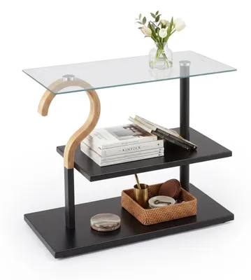 Beistelltisch 50x60x30 cm, 2 Ablagen, schwarz/natur