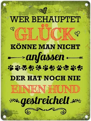 Produktbild von Metallschild mit Spruch: Hund streicheln ist Glück Blechschild Schild