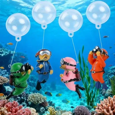 Produktbild von Aquarium-Dekoration 4 Stück - Kleiner Taucher mit Schwimmvorrichtung - Yoe-jpde-318-ygqsy