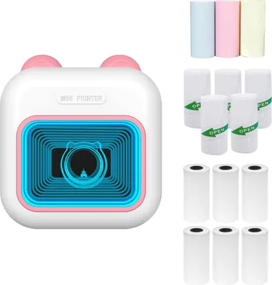 Obrázok produktu pre M10 Mini termálna tlačiareň Bluetooth Tlačiareň štítkov na okamžité fotografie, 7-farebné LED svetlo, s 9 kotúčmi papiera + 5 kotúčmi samolepiaceho papiera (57x25 mm)