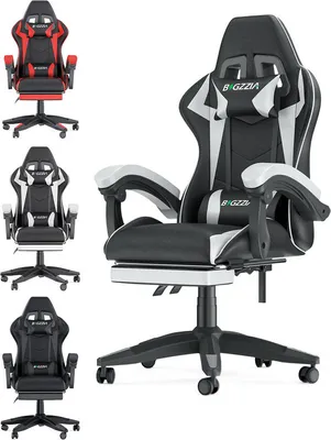 Produktbild von Bigzzia Gaming Stuhl mit Fußstütze - Gamer Stühle Ergonomisch mit Lendenkissen + Kopfstütze Gaming Chair Höhenverstellbar Computerstuhl für Erwachsene Mädchen Junge, Weiß