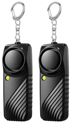 Produktbild von Persönlicher Alarm, 2 Stück, Schwarz - 130 dB Lautstärke - LED-Taschenlampe - Zur Selbstverteidigung