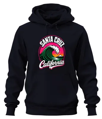 Produktbild von Santa Cruz California Surf Welle Retro Sunset Surfen USA Hoodie Kapuzenpullover, Navy, XXL