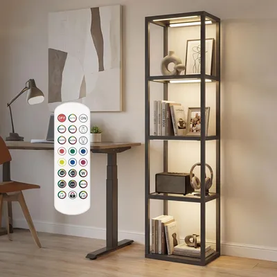 Produktbild von HOMCOM RGB Stehlampe mit Glasregalen, 4-Ebenen-LED-Stehleuchte mit Fernbedienung