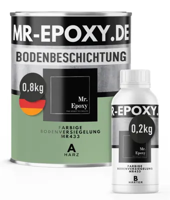 Produktbild von Mr. Epoxy Epoxidharz Bodenbeschichtung (1 kg, RAL 6021 Blassgrün) - 2K Betonfarbe für Garagen, Keller & Werkstatt Boden - Flüssigkunststoff Epoxid Grundierung und Bodenversiegelung