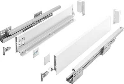 Produktbild von GTV Schubladensystem AXIS PRO, Schubkastengarnitur mit Vollauszug, Weiß, Belastbarkeit bis 40 kg, Push to Open mit Synchronisation, den Freien Zugang, Breite: 450 mm, Höhe: 69 mm