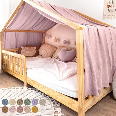 Image de Rideau de lit décoratif en mousseline de coton 100 %
