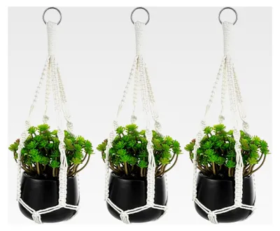 Produktbild von 3 Stück Makramee Blumenampel 50CM Hängeampel Innen im Böhmischen Stil, handgewebt für Pflanzenhänger