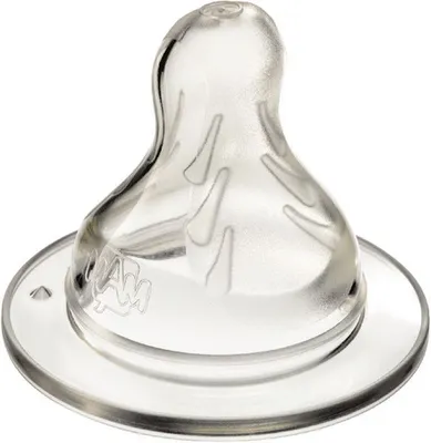 A clear product shot of a baby bottle nipple on a white background.