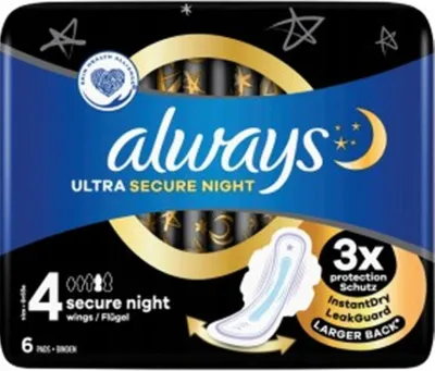 Obrázok produktu pre ALWAYS Ultra Secure Night Super Plus, hygienické vložky so krídlami, 6 kusov