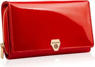 Zdjęcie produktu dla PORTFEL DAMSKI SKÓRZANY Betlewski czerwony lakierowany duży RFID na prezent