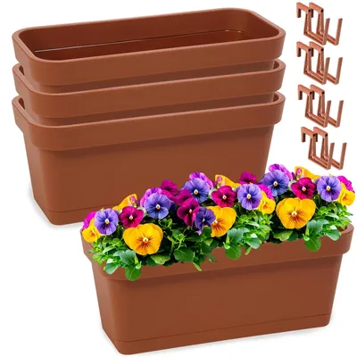 Produktbild von Omgoods – Set aus 4 Kunststoff-Blumentöpfen für den Balkon, in Terrakotta-Farbe