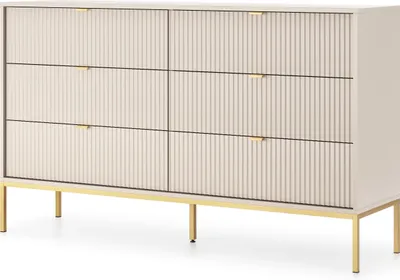 Produktbild von Masseno Kommode STELLARE 154 cm Sideboard mit 6 Schubladen für Wohnzimmer Schlafzimmer Modern 154x39x91 cm Kaschmir / Kaschmir