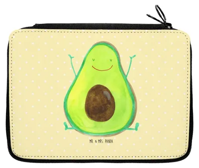 Produktbild von Mr. & Mrs. Panda Federmäppchen Avocado Glücklich - Gelb Pastell - Geschenk, Federtasche, Chaos, Federmappe, Bleistiftetui, Freude, Juhuu, Schulmäppchen, Etui