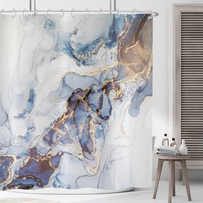 Zdjęcie produktu dla Zasłona prysznicowa "Marmur" 180x200 cm - wzór w kolorach turkusowym, złotym i białym