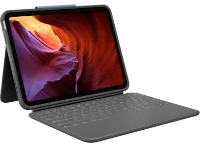 Produktbild von Logitech Rugged Folio - Tastatur und Foliohülle - Apple Smart connector - QWERTZ - Schweiz - Graphite - für Apple 10.2-inch iPad Wi-Fi, 10.9-inch iPad Wi-Fi
