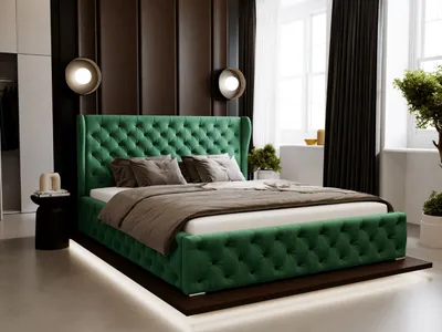 Produktbild von GrainGold Polsterbett Kingston  200x200 cm - Bett 200x200, Polsterbett mit Bettkasten und Lattenrost - Grün (Magic Velvet 2225)