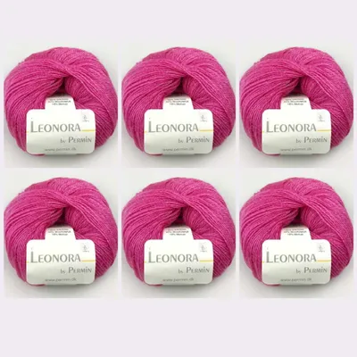 Obrázok produktu pre 6x Leonora by Permin – Luksusowa włóczka z jedwabiu, wełny i kid moheru (25 jaskraworóżowych)