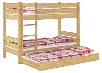 Produktbild von Teilbares Stockbett massiv Kiefer 90x200 Etagenbett Nische 80 cm Zubehör wählbar V-60.16-09T80Rollrost. Matratze und Gästebettkasten inkl.