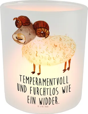 Produktbild von Mr. & Mrs. Panda Glas Windlicht Sternzeichen Widder - Transparent - Geschenk, Schafbock, Geburtstag März, April, Teelichthalter, Kerzenhalter, Bock