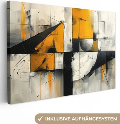 Produktbild von MuchoWow® - Leinwandbilder - Gelb - Abstrakt - Modern - Formen, Wandbild, Wanddeko Bilder Wohnzimmer, 120x80cm
