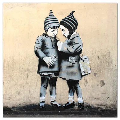 Immagine prodotto di Giallobus - Bambini, Londra - Banksy - 35L x 35l cm - Quadro - Vetro acrilico