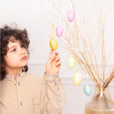 Immagine prodotto di Uovo di polistirolo pendente Uova di Pasqua mix 6 pz.