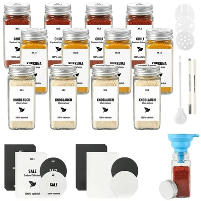 Produktbild von Gewürzgläser Eckig 120ml Glas mit Aluminiumdeckel 12er Set