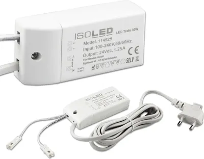 Produktbild von ISOLED LED Trafo MiniAMP 24V/DC, 0-30W, 200cm Kabel mit Flachstecker, sekundär 2 female Buchsen