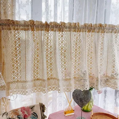 Obrázok produktu pre Záves s volánmi – rustikálny, pletený z bavlny – 99,1 x 43,2 cm