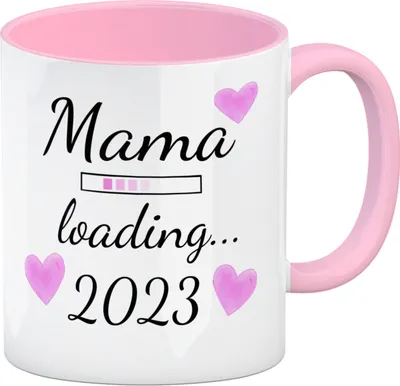 Produktbild von Mama loading 2023 Kaffeetasse mit Herzen für die Schwangerschaft
