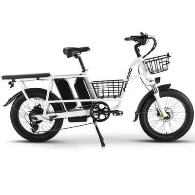 Imagen del producto de Bicicleta eléctrica de carga "Traveller" con doble batería, 48 V, 35 Ah, capacidad de carga máxima de 150 kg, color blanco