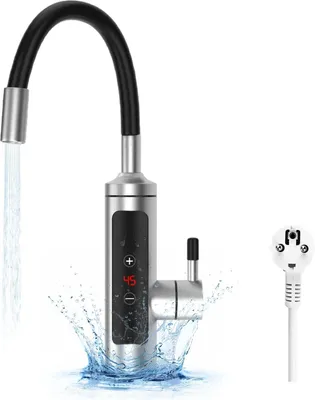 Produktbild von Elektrischer Durchlauferhitzer-Wasserhahn - Küchenarmatur - Temperaturanzeige - 360° schwenkbar - Edelstahl - Kalt- und Warmwasser - Schwarz
