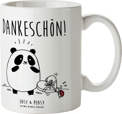 Produktbild von Mr. & Mrs. Panda Kaffeetasse Panda Dankeschön - Weiß - Geschenk, Tasse, Becher, Kaffeebecher, Keramiktasse, Teetasse