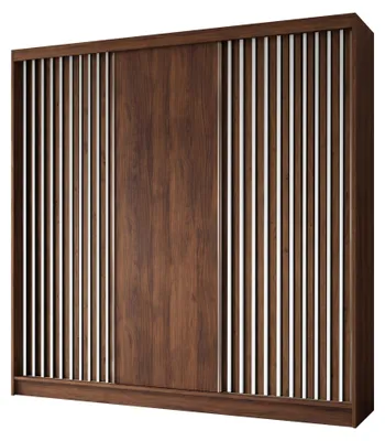 Productafbeelding van 240 cm garderobekast Erika met lamellen, zonder spiegel, schuifdeuren, kledingstang, garderobe (kleur: Nuss Warmia, wit)