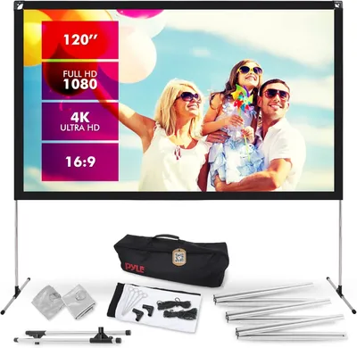 Produktbild von Pyle Beamer Leinwand 120 Zoll- 16:9 HD 4K Projektorleinwand mit Stativ, Tragbar & Freistehend, 160° Blickwinkel mit Tragetasche