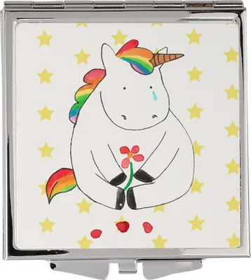 Produktbild von Mr. & Mrs. Panda Kosmetikspiegel Einhorn Traurig - Weiß - Geschenk, Taschenspiegel, Trauer, Einhörner, Schminkspiegel, Handspiegel, Mini Spiegel, Liebe, Kleiner, Unicorn